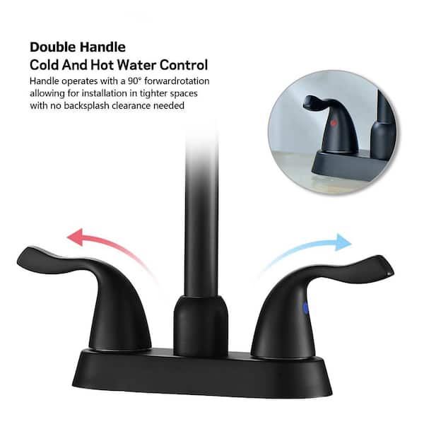 4 in. Centerset Double Handle Bathroom Faucet with Pop Up Drain and 2-Water Supply Lines in Matte Black (1-Pack)