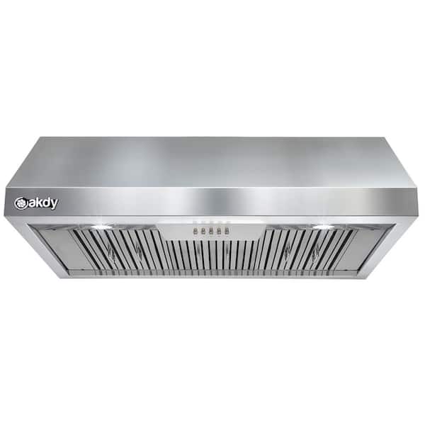 AKDY 36 in. 600 CFM Ducted Under Cabinet Range Hood in Stainless Steel with LEDs and Push Buttons