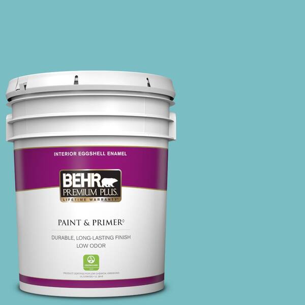 BEHR PREMIUM PLUS 5 gal. #M460-4 Pure Turquoise Eggshell Enamel Low Odor Interior Paint & Primer