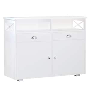 White Sideboard 39 in. Table Storage Cabinet with Large Tabletop with 2-Cabinets