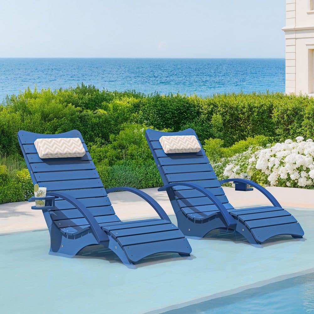 Navy Blue 2 Piece HDPS Plastic Aquawave Outdoor Chaise Lounge Pool Lounge Chairs with Headrest and Cup Holder for Pool price history on PriceWatchPro