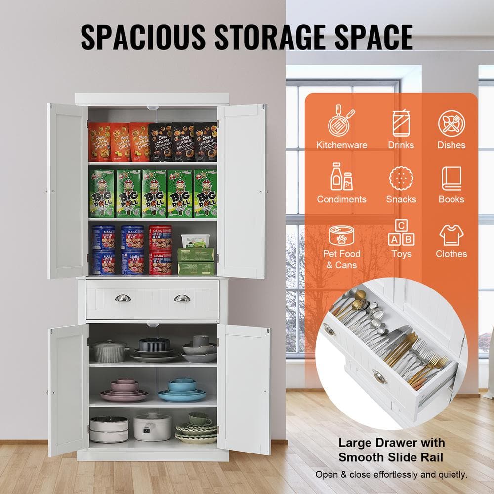 Pearl White 72" Tall Kitchen Pantry Storage Cabinet with Adjustable Shelves