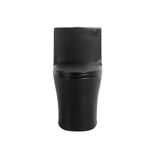 1-piece 1.1/1.6 GPF Dual Flush ADA Height 1000 Map Elongated Toilet in Matte Black Soft-Close Seat Included