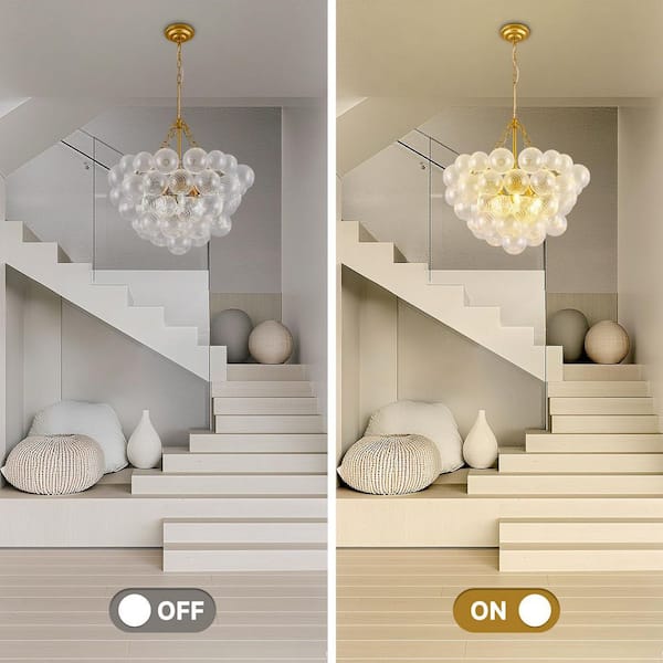 ARISKEEN 24 in. 6-Lights Gold Nordic Glass Bubble Ball Chandelier