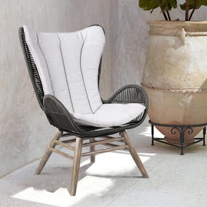 King Cushioned Eucalyptus Wood Indoor Outdoor Lounge Chair in Light with Truffle Rope and Grey Cushion