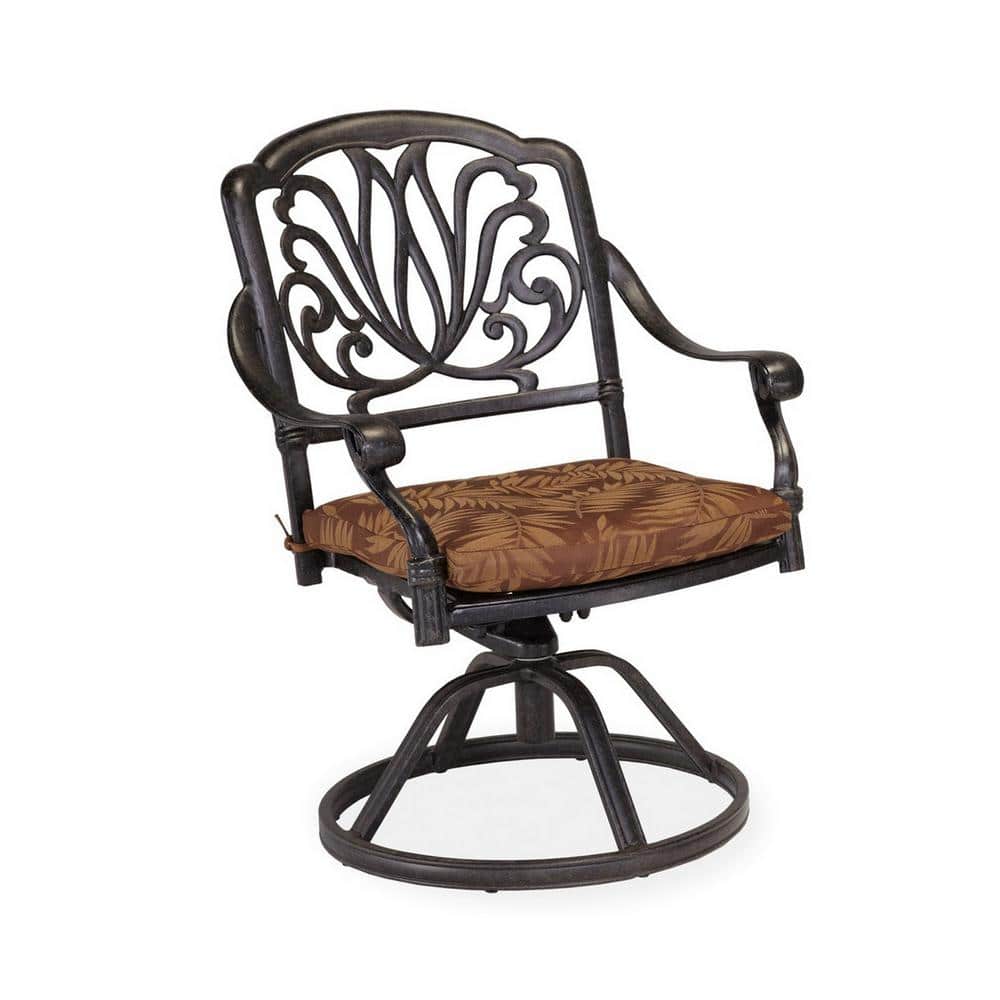 Capri Charcoal Cast Aluminum Swivel Rocking Dining Chair with Burnt Orange Cushions
