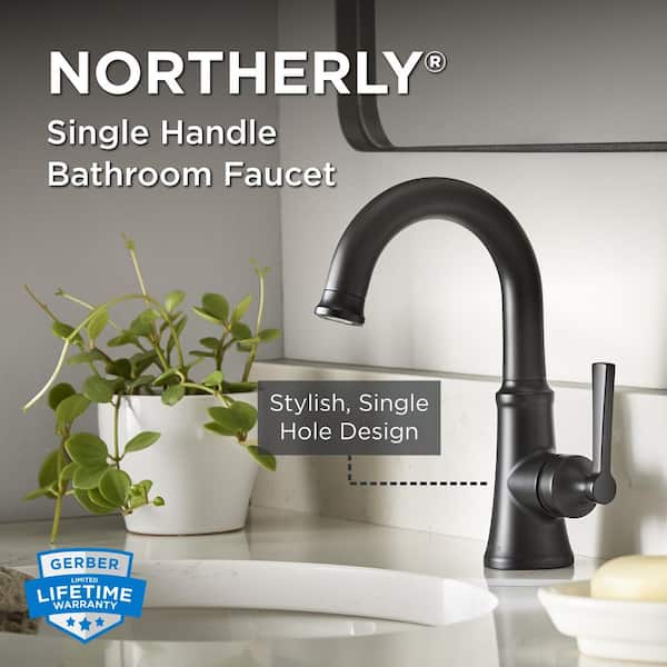 Northerly Single Handle Single Hole Bathroom Faucet with Deckplate and 50/50 Touch Down Drain Included in Satin Black
