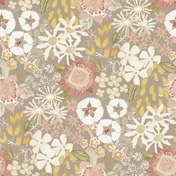 A-Street Prints Karina Multi-Colored Neutral Wildflower Garden Wallpaper Sample