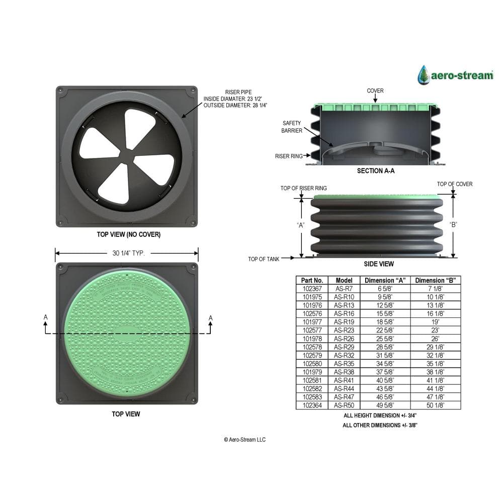 23.5" Diameter Black and Green HDPE Septic Tank Riser Kit