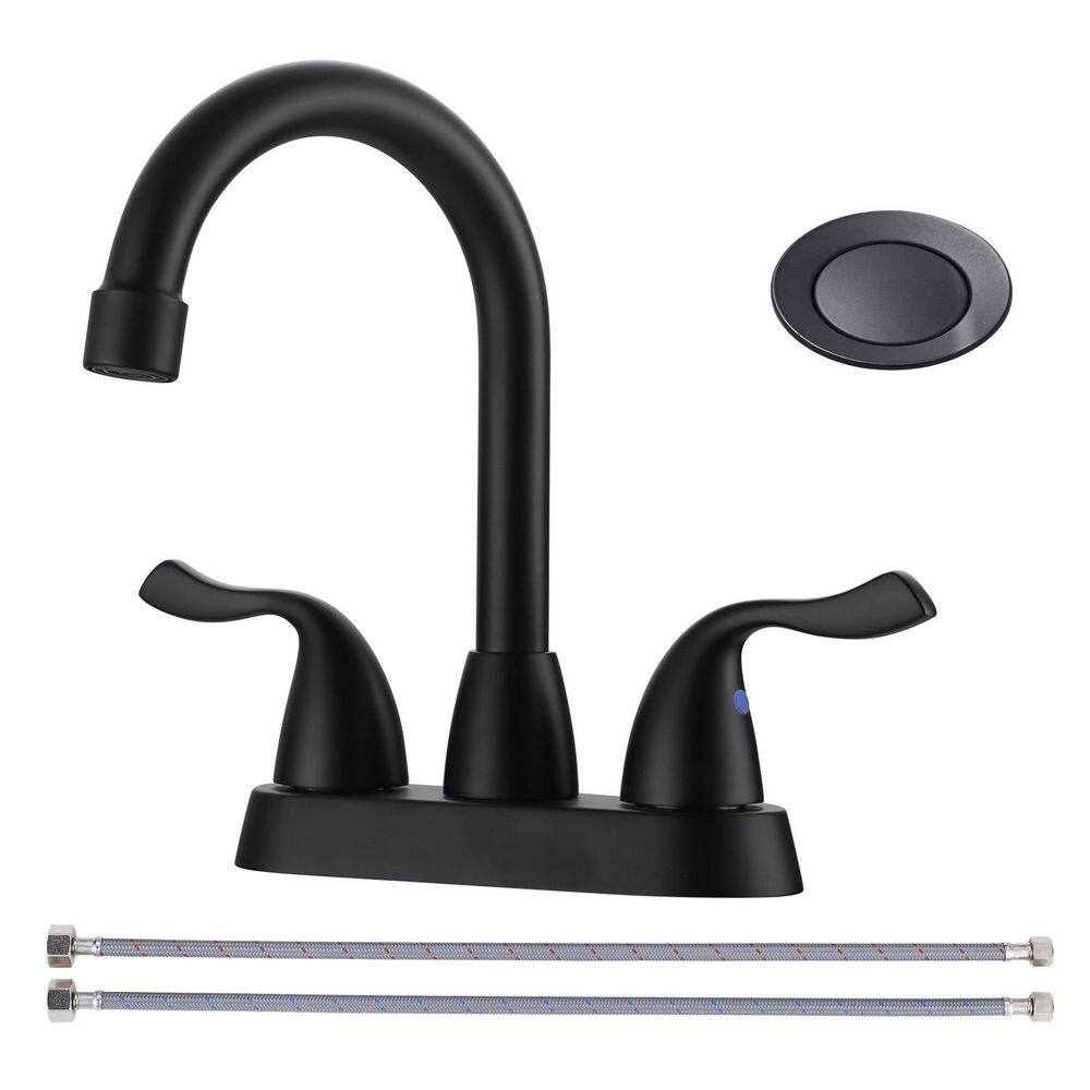 Modern Double Handle 4 in. Centerset Bathroom Faucet with Lift Rod Drain Assembly in Matte Black price history on PriceWatchPro