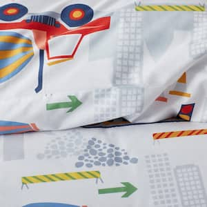 Company Kids Construction Trucks White Multi Organic Cotton Percale Standard Sham