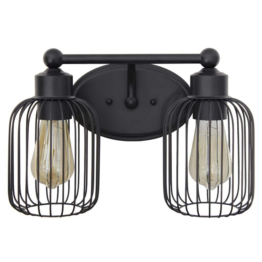 Elegant Designs 14" Farmhouse 2Lt Metal Birdcage Vanity Fixture - Black