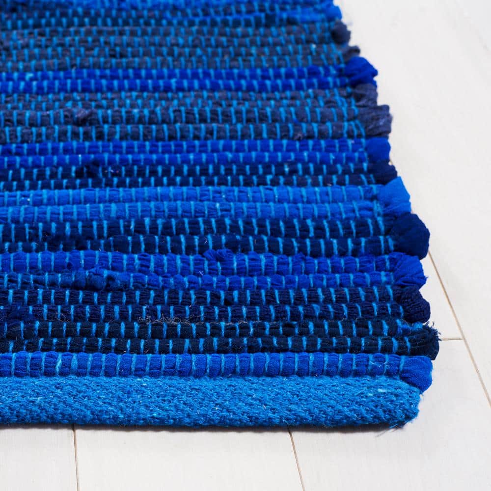 Blue Striped Handmade Wool and Cotton Area Rug