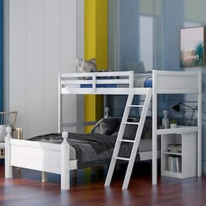 78.7in.Width White Wooden Twin Full Loft Bed with Cabinet