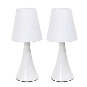 11.5 in. White Mini Touch Table Lamp Set with Fabric Shades (2 Pack)