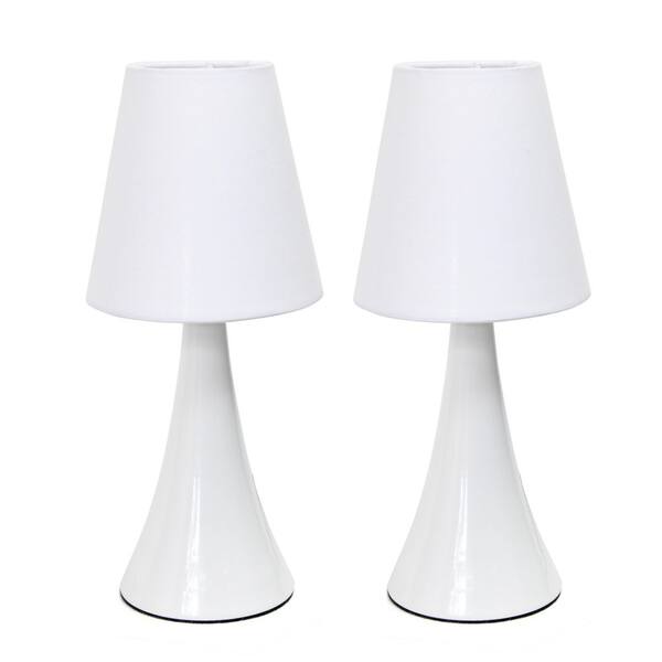 Simple Designs 11.5 in. White Mini Touch Table Lamp Set with Fabric Shades (2 Pack)