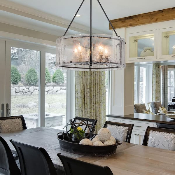 EDISLIVE Chloe 5-Light Modern Black-Cloudy Glass Drum Chandelier