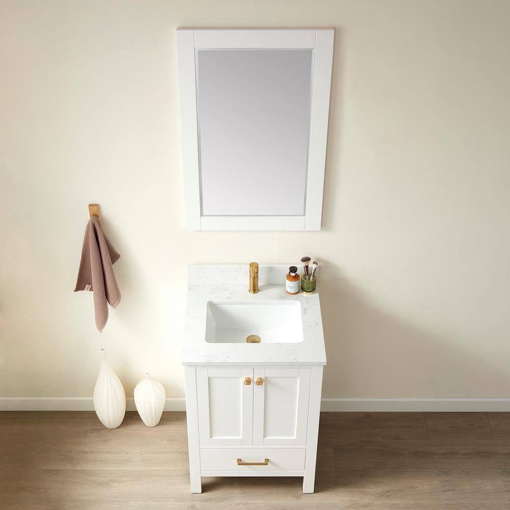 Shannon White Oak Single Sink Vanity with Stone Top and Mirror