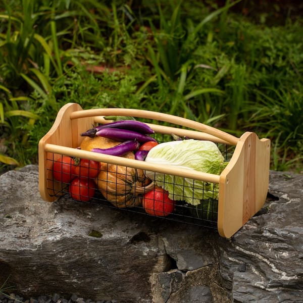 Gardenised Natural Curved Handle Basket 19 in. x 11 in. x 9 in