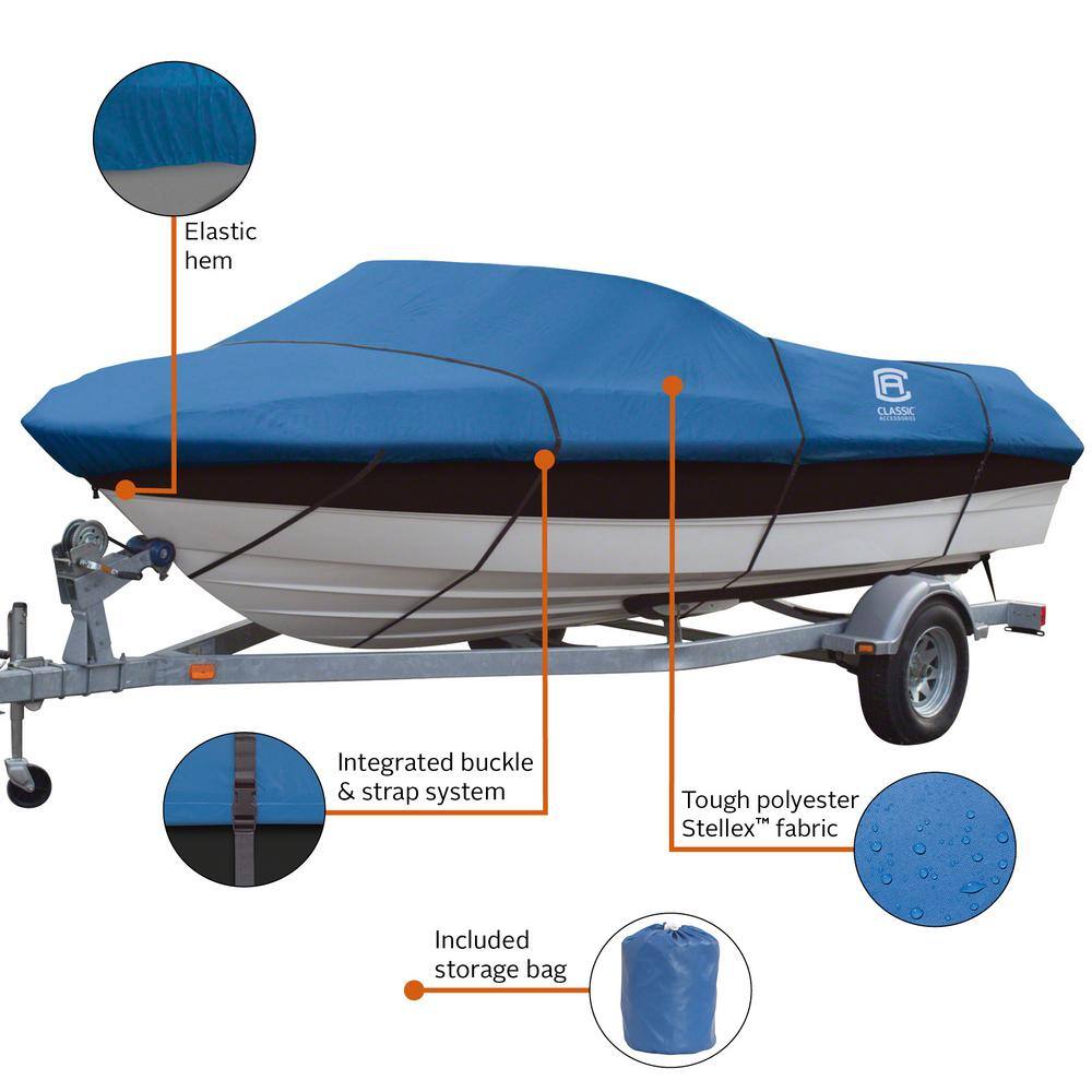 Blue Polyester Trailerable Boat Cover with Elastic Bottom