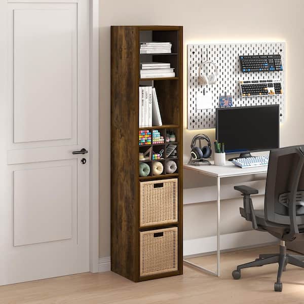 Furinno Cubicle 71.93 in. Tall Amber Pine Wood 5-Cube Bookcase