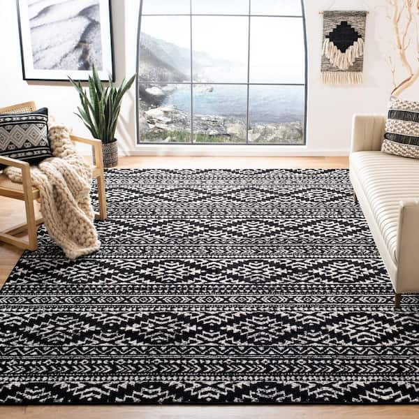 Tulum Black/Ivory 8 ft. x 10 ft. Striped Tribal Geometric Area Rug