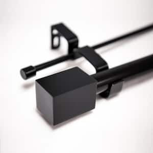 84in Adjustable Metal Double Curtain Rod with Cuboid Finial in Black