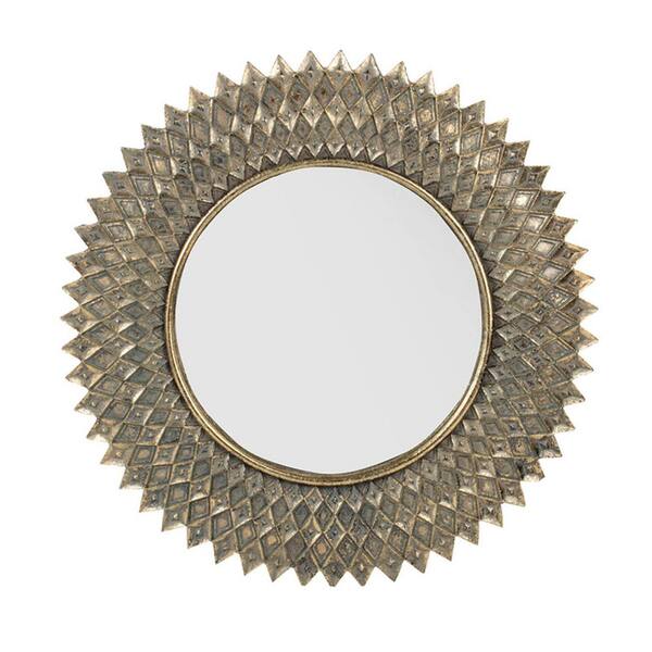 Unbranded Antique Gold 14 in W x 14 in. H Round Wall Mounted Mirror for Home Office Living Room Entryway Decor