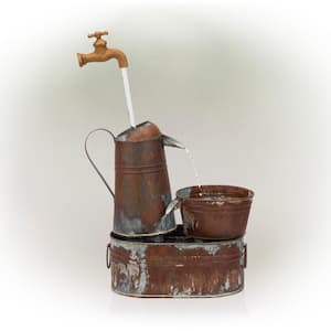 34 in. Tall Outdoor Rustic Watering Can Fountain