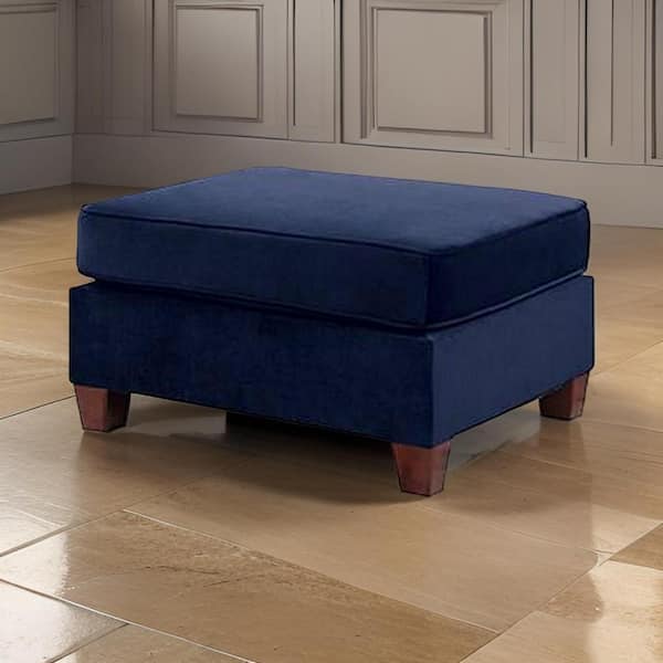 Benjara Indigo Blue Foam Rectangle Storage Ottoman Medium