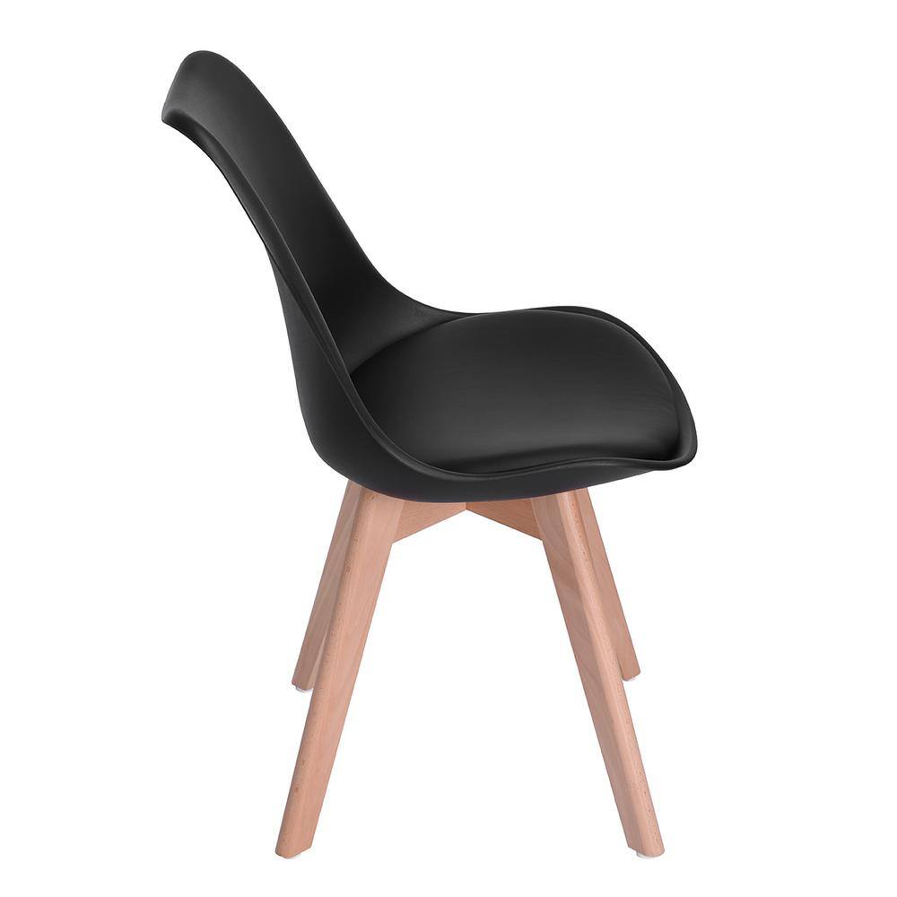 Set of 4 Black Upholstered Leather Side Chairs with Wood Legs