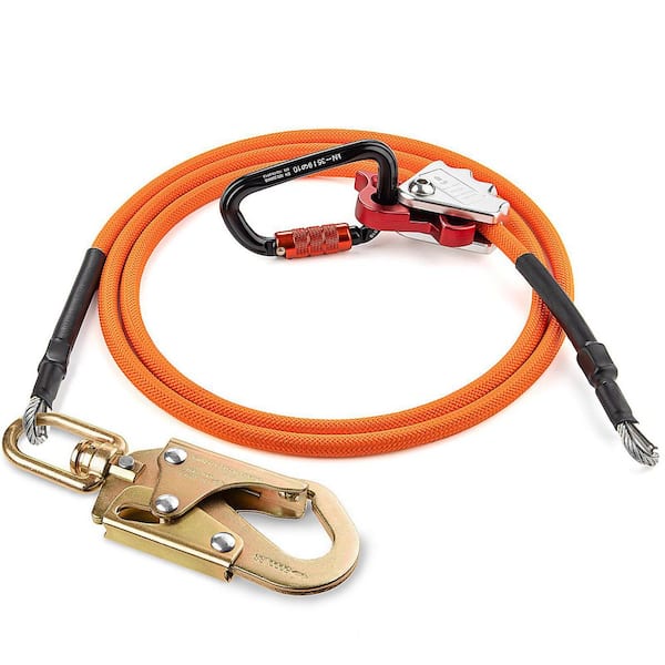 1/2 in. x 10 ft. Galvanized Steel Wire Core Flipline Arborist Climbing Tree Lanyard Kit with Swivel Snap Hook, Orange