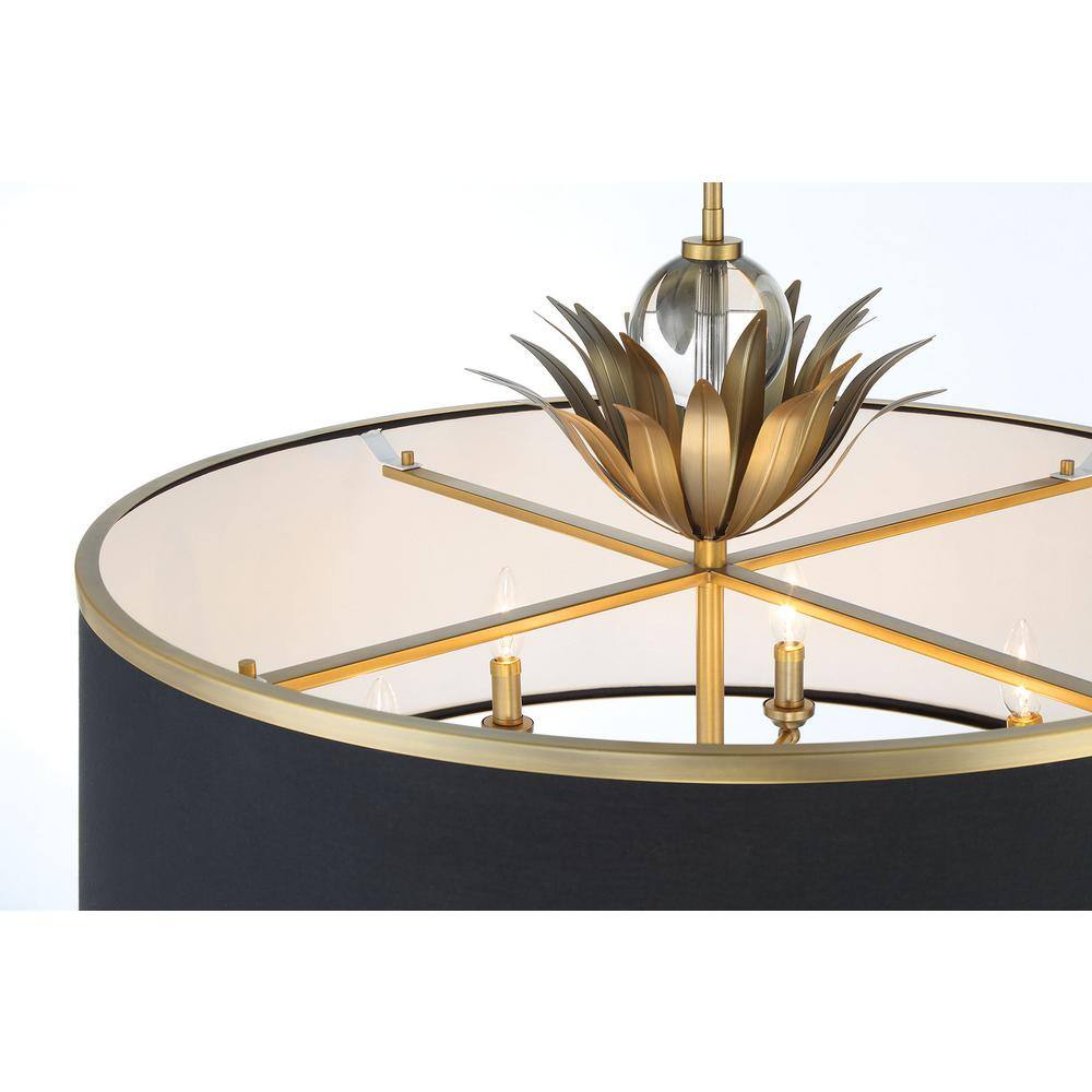 Natural Brushed Brass 8-Light Crystal Drum Pendant