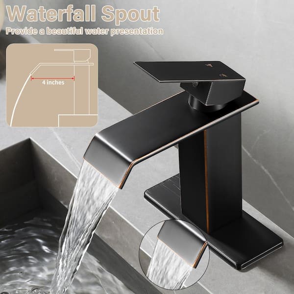 Waterfall Single Hole Single-Handle Low-Arc Bathroom Faucet in Oil Rubbed Bronze