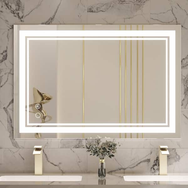 KeonJinn 30 in. W x 36 in. H Rectangular Frameless Anti-Fog LED Wall Mount Bathroom Vanity Mirror 3 Colors Dimmable Bright Light