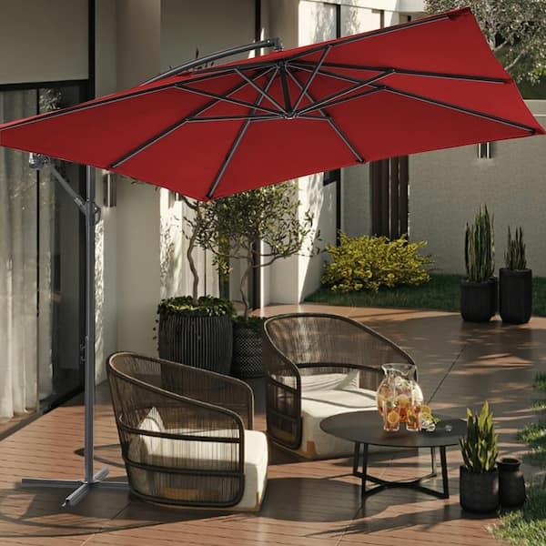 Sonkuki 8.2 ft. x 8.2 ft. Square Outdoor Offset Cantilever Patio Umbrella for Villa Gardens, Lawns and Yard in Red