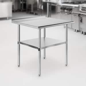 30 x 24 Inch Stainless Steel Kitchen Utility Table with Backsplash and Bottom Shelf