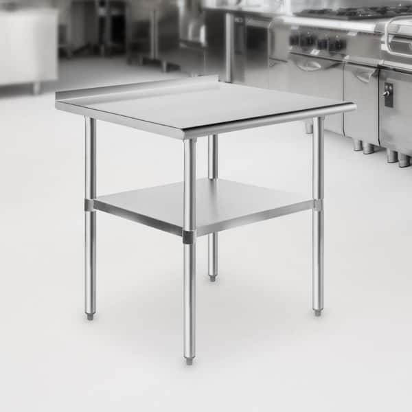 GRIDMANN 30 x 24 Inch Stainless Steel Kitchen Utility Table with Backsplash and Bottom Shelf