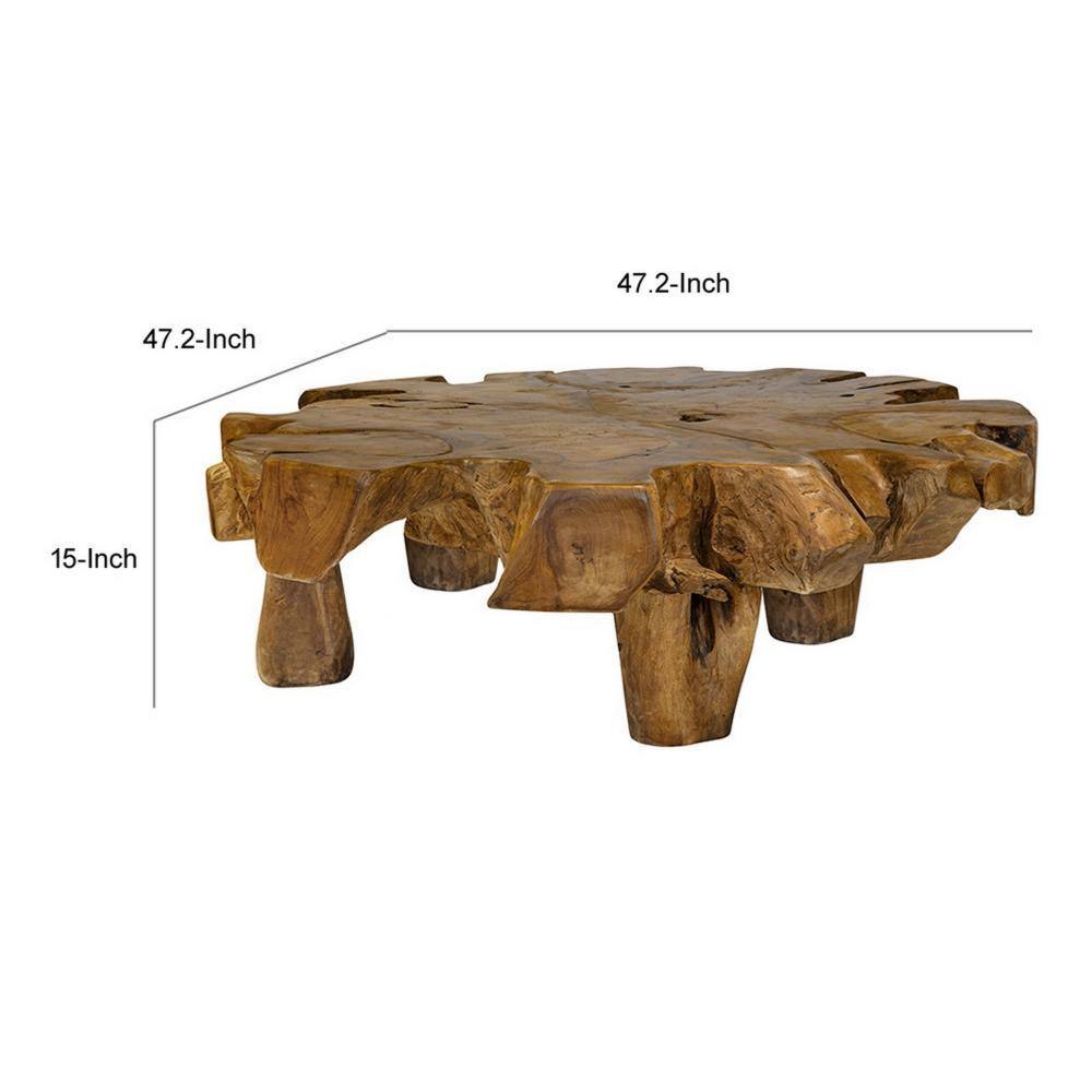 47.2" Round Teak Root Coffee Table in Natural Brown Finish