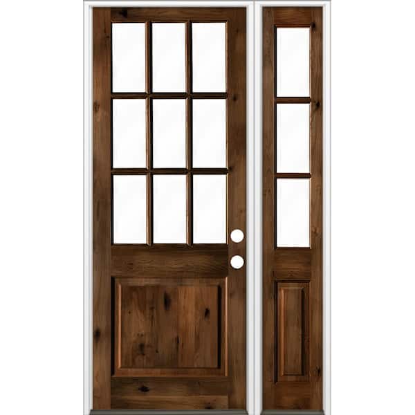 Krosswood Doors 50 in. x 96 in. Alder 2 Panel Left-Hand/Inswing Clear Glass Provincial Stain Wood Prehung Front Door w/Right Sidelite