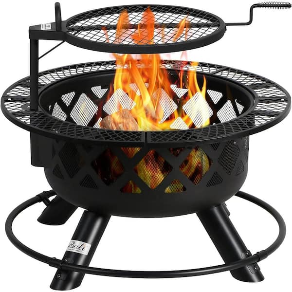 ITOPFOX 32 in. Wood Burning Fire Pit w/o Cover with Quick Removable Cooking Grill in Black