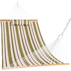 12 ft. Quilted Fabric Hammock with Pillow, Double 2 Person Hammock (Green Stripes)