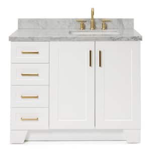 Taylor 43 in. W x 22 in. D x 36 in. H Freestanding Bath Vanity in White with Carrara White Marble Top