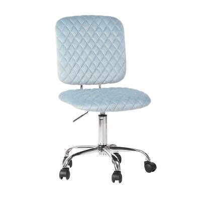Leif Blue Velvet Height Adjustable Task Chair Diamond Tufted Swivel Office Chair