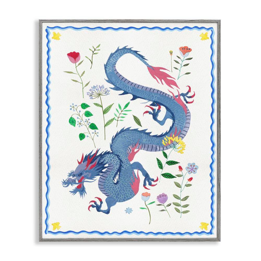 Blue Dragon and Botanicals by Melissa Wang Gray Framed Fantasy Giclee Art Print 30 in. x 24 in. price history on PriceWatchPro