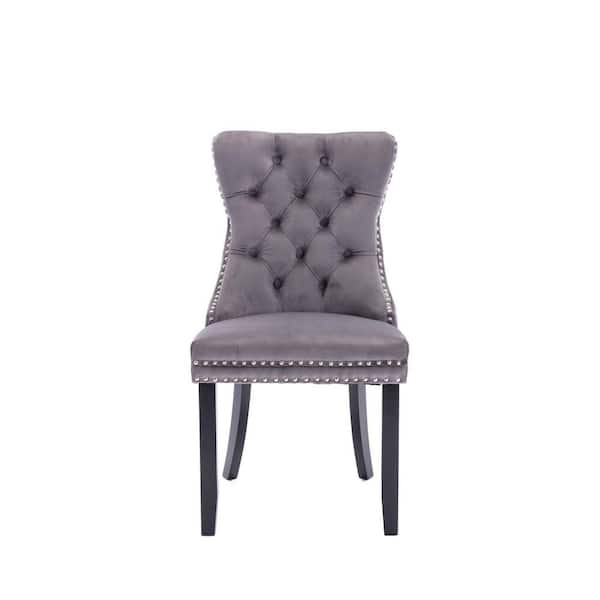 Unbranded Gray Velvet Upholstered High-end Tufted Solid Wood Dining Chair 2-Pcs
