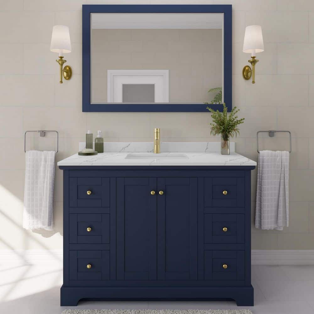 Avery 48 in. W x 22 in. D x 35 in. H Single Bath Vanity in Dark Blue with Giotto Quartz Top price history on PriceWatchPro