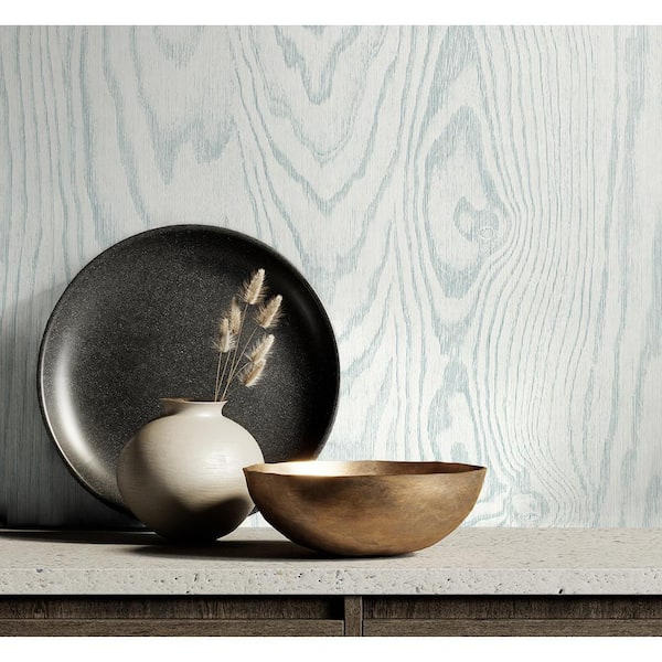 60.75 sq. ft. Soft Blue Kyoto Faux Woodgrain Stringcloth Paper Unpasted Wallpaper Roll