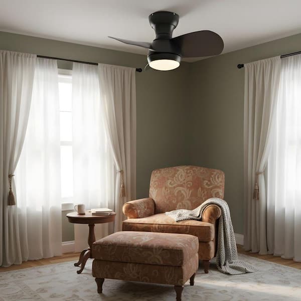 23 in. LED Indoor Black Low Profile Ceiling Fan with Light Kit, Remote Controls