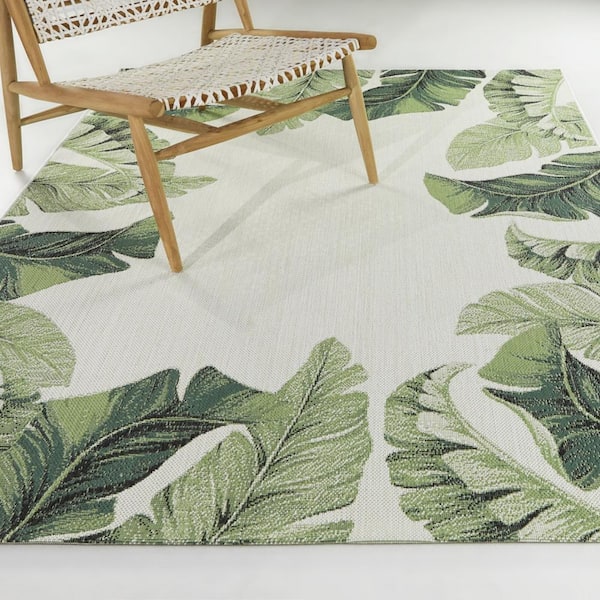 Espada Green 8 ft. x 10 ft.  Floral Indoor/Outdoor Area Rug